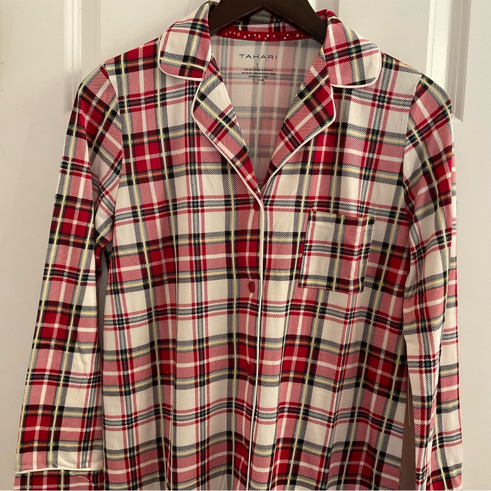 Tahari Notch Collar White / Holiday Plaid Sleepshirt Nightgown - NWT - Small - Picture 5 of 9